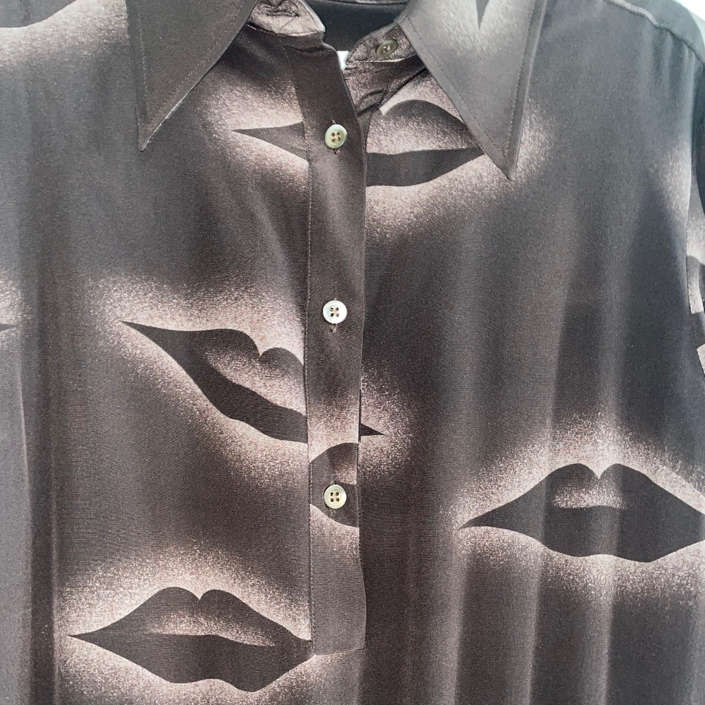 DRIES VAN NOTEN 100% Silk Brown Dreamy Lips Long Sleeve Blouse - Picture 10 of 12